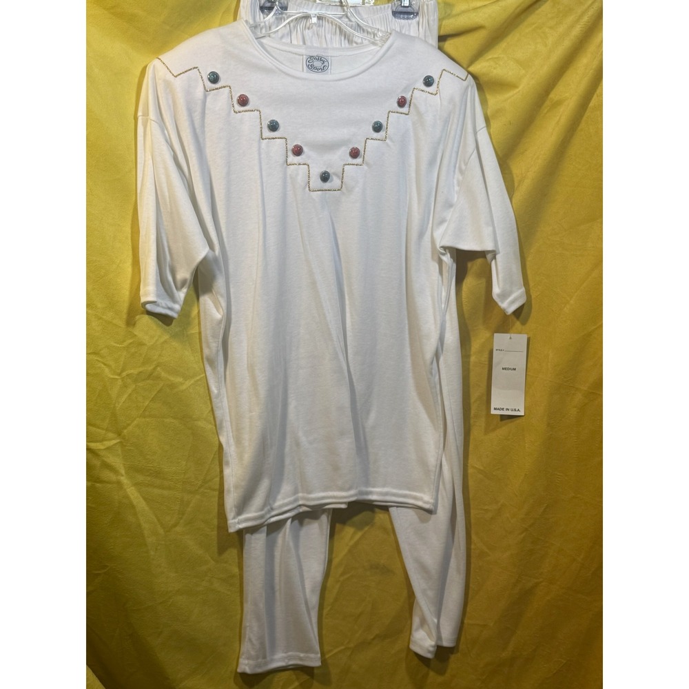Vintage Sassy Scott Womens White Lounge Set Studded Tunic Pants 2pc Medium NWT
